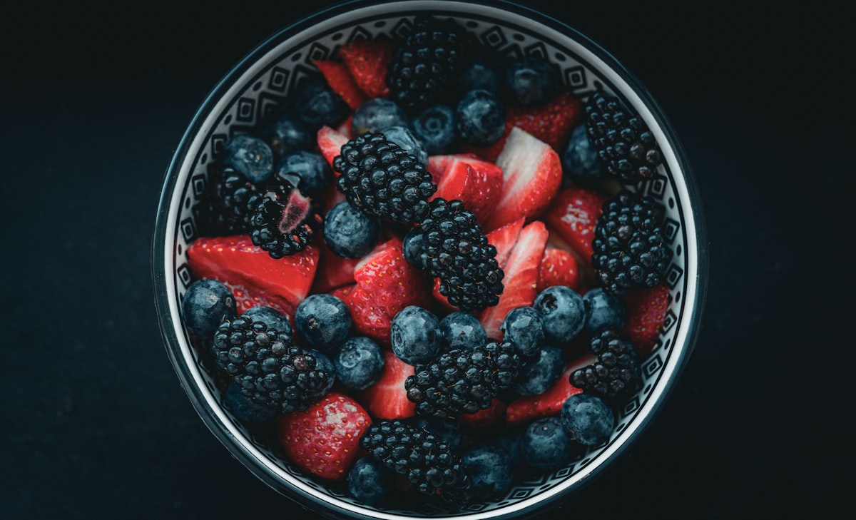 Fresh colorful antioxidant-rich fruits and vegetables for eye health